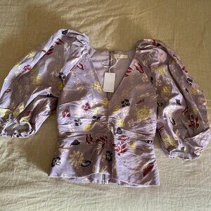 Ulla Johnson 2022 Collection, Flora V neck blouse with puff sleeves NWT